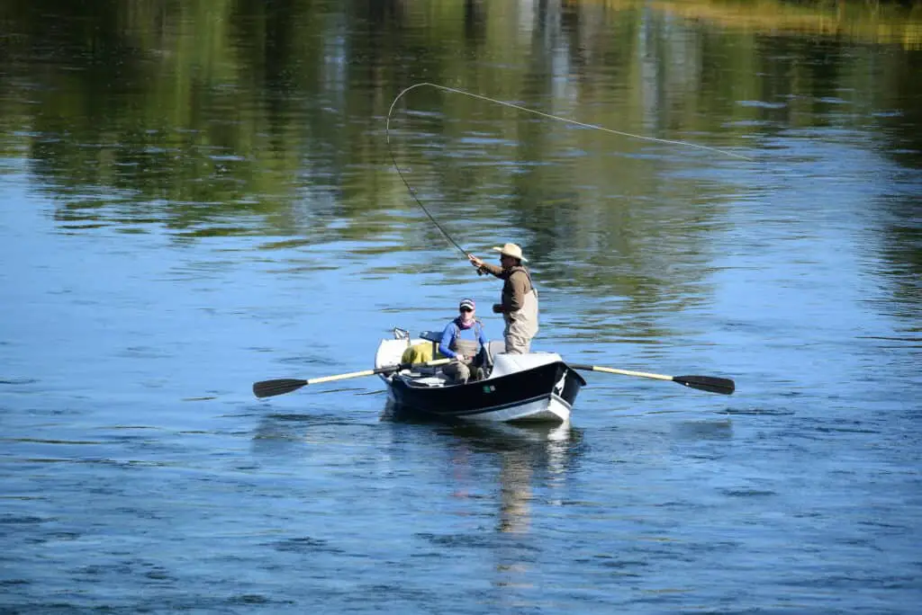 Fly fishing from a boat.